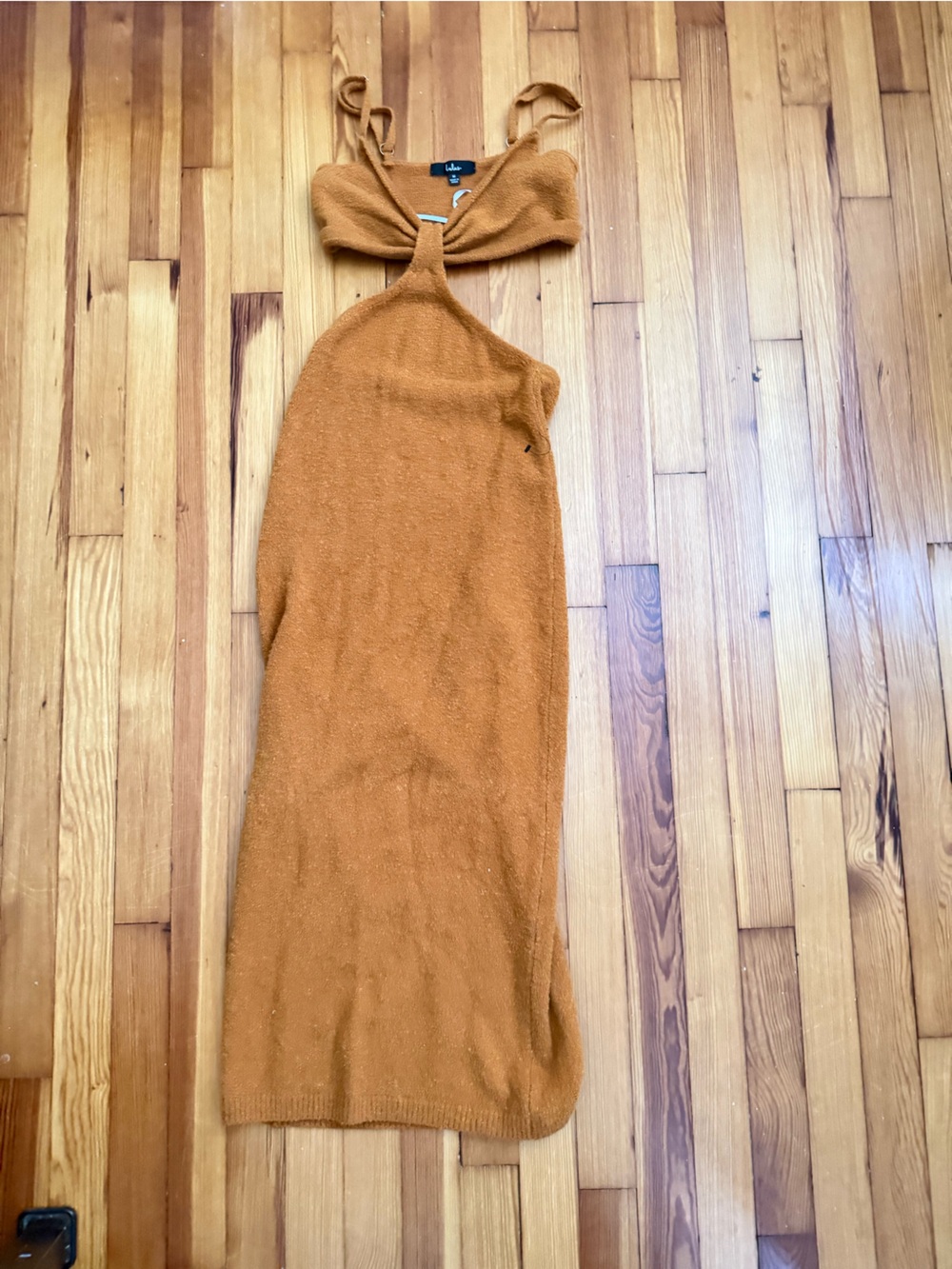 Lulu's Mustard Cutout Knit Midi Dress